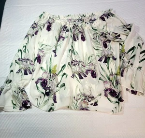 Lila Rose Blouse Med Iris Floral Feminine Flowy Balloon Flutter Sleeve 3/4 Poly - Picture 1 of 8