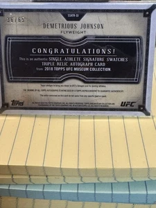 2018 Topps UFC Museum Demetrious Johnson GOLD /25 Auto Triple Relic BGS - Picture 1 of 4