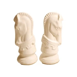 2er Set Schachfiguren Duncan Form Vintage glasierte Keramik weiß Ritter Pferde - Bild 1 von 5