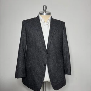 Hickey Freeman Men's Charcoal Herringbone Wool 46R Blazer Made in USA - Picture 1 of 11