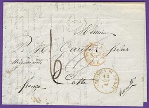 1866 Italien FLS, Sizilien - Sète France, Schlitze; Cholera begast, 5 Pmrks, Brief! - Bild 1 von 3