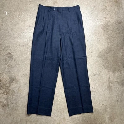 Pantalón plisado vintage años 80 mezcla lino azul 32x30 garra cremallera Foto 1 de 4