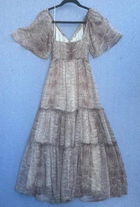 Anthropologie Kleid Damen braun Schlangenleder Stufen Maxi Flatterärmel Boho - Bild 1 von 12