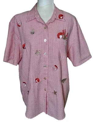 Teddi Mujer Concha Marina Rayas Coastal Island Beach Resort Searsucker Talla Lg Foto 1 de 4