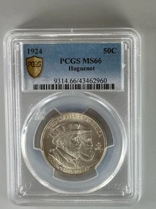 1924 HUGUENOT COMMEMORATIVE HALF DOLLAR PCGS MS66 Free Shipping - Picture 1 of 2
