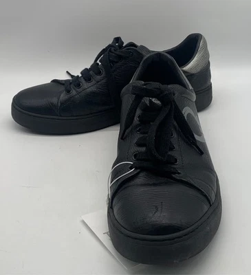 Zapatilla deportiva Salvatore Ferragamo de cuero negra plateada con estampado Gancini talla 11,5 M Foto 1 de 4