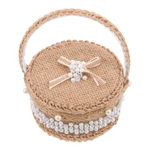 Rustic Wedding Basket Holder Jute Cloth With Rhinestone For Flower Girl - Picture 1 of 12