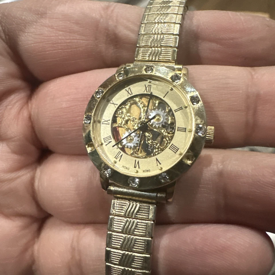 Reloj Pulsera Damas Cuarzo Acero Tono Dorado Esqueleto Funcionando 24mm Ajuste 7 pulgadas Foto 1 de 4