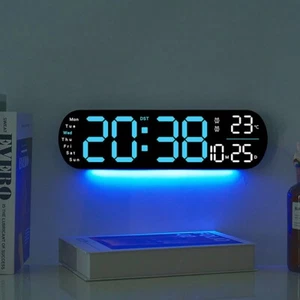 Large Digital Wall Clock Temperature Date Clock Ambient Light + Remote Control - Picture 1 of 12