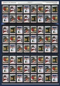 2010 USA Christmas Seals Sheet of 64. Birds/Santas .Silver w/backing paper - MNH - Picture 1 of 1