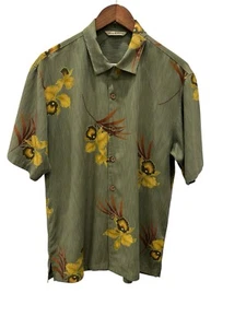 Tommy Bahama Men’s Hawaiian Silk Blend Shirt Size M Green Floral Short Sleeve  - Afbeelding 1 van 9