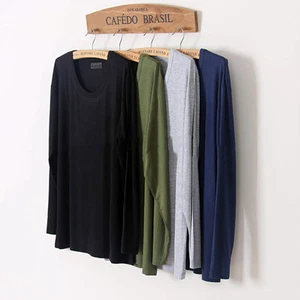 T-shirt modale base uomo manica lunga casual collo rotondo sciolto top magliette - Foto 1 di 16