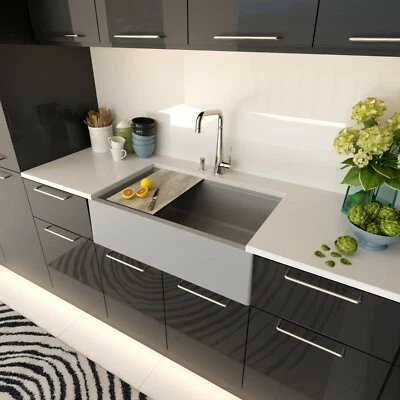 NANTUCKET SINKS New 33" Granite Composite Workstation Farmhouse Kitchen Sink - Grey Italian Made