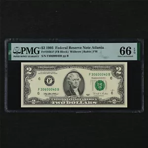 1995 Federal Reserve Note Atlanta 2 Dollars Fr#1936-F PMG 66 EPQ Gem UNC - Picture 1 of 4