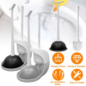 Toilet Plunger and Bowl Brush Combo for Bathroom Cleaning Tools Set Caddy Stand - Picture 1 of 21