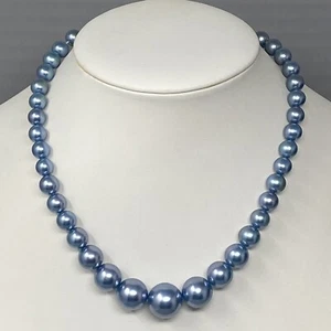 Japan Pearl Necklace Faux Baby Blue Graduating Short Collar Vintage Holiday 16" - Picture 1 of 12