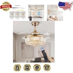 Versatile Indoor Crystal Ceiling Fan Light - Adjustable Brightness & Color Temp - Picture 1 of 10