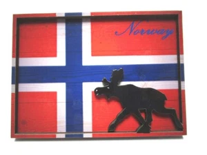 Noruega Bandera Alce 3D Madera Souvenir Imán Escandinavia Norway - Imagen 1 de 4