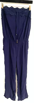 NUEVO BCX Mono Sin Mangas Para Mujer Grande Azul Marino Floral Bordado Patrón Mameluco Foto 1 de 4