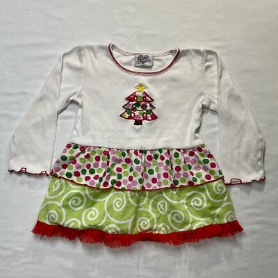 Ann Loren Girl’s Reds & Greens Embroidered Christmas Tree Dress Sz 6 - Image 1 of 4