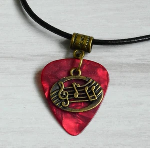 Guitar Pick Pendant Necklace & Bronze Music Charm Musician Ladies Men gift - Picture 1 of 2