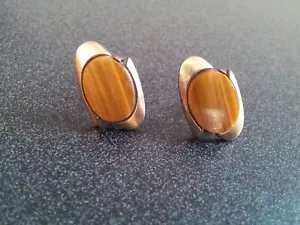 Gold cuffinks 1/20 12K G.F Tiger's Eye with crown logo stamped on back - Picture 1 of 3