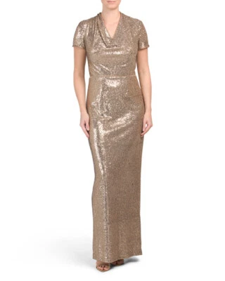 JS COLLECTIONS Sequin Cowl Neck Column Gown (size 14) - Image 1 of 4