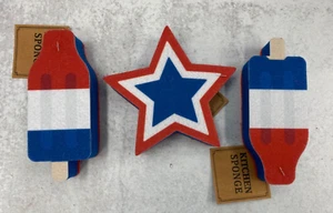 lot of 3 Patriotic sponges 2 popsicle shaped & 1 star July 4th kitchen decor - Picture 1 of 2