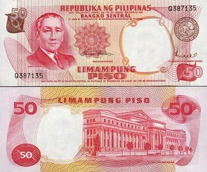 FILIPPINE 50 PISO 1969 UNC Q,BUSTO DI SERGIO OSMENA RIVOLTO IN AVANTI,A SINISTRA,BATA - Foto 1 di 1