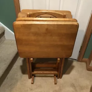 5-Piece TV Tray Table Set Natural Wood Local Pickup Only - Picture 1 of 4