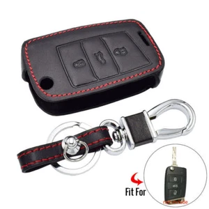 PU Leather 3 Buttons Keyless Remote Black Fob Cover Case Fit For VW Golf 7 MK7 - Picture 1 of 6