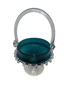 Vintage Murano? Teal Blue/ Clear Basket - Picture 1 of 7