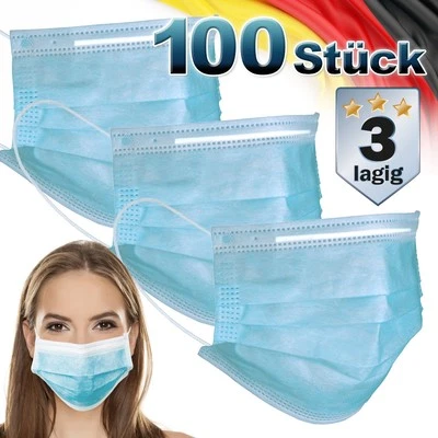 100x Maschera per viso da adulti 3 strati maschere monouso protezione naso bocca - Immagine 1 di 4
