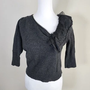 Anthropologie Knitted & Knotted Sweater Womens Small Wool Lace Ruffle Asymmetric - Picture 1 of 16