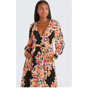 Vestido mameluco de seda floral manga 3/4 con botones delanteros rosa negro para mujer DYVNA 16 - Imagen 1 de 11
