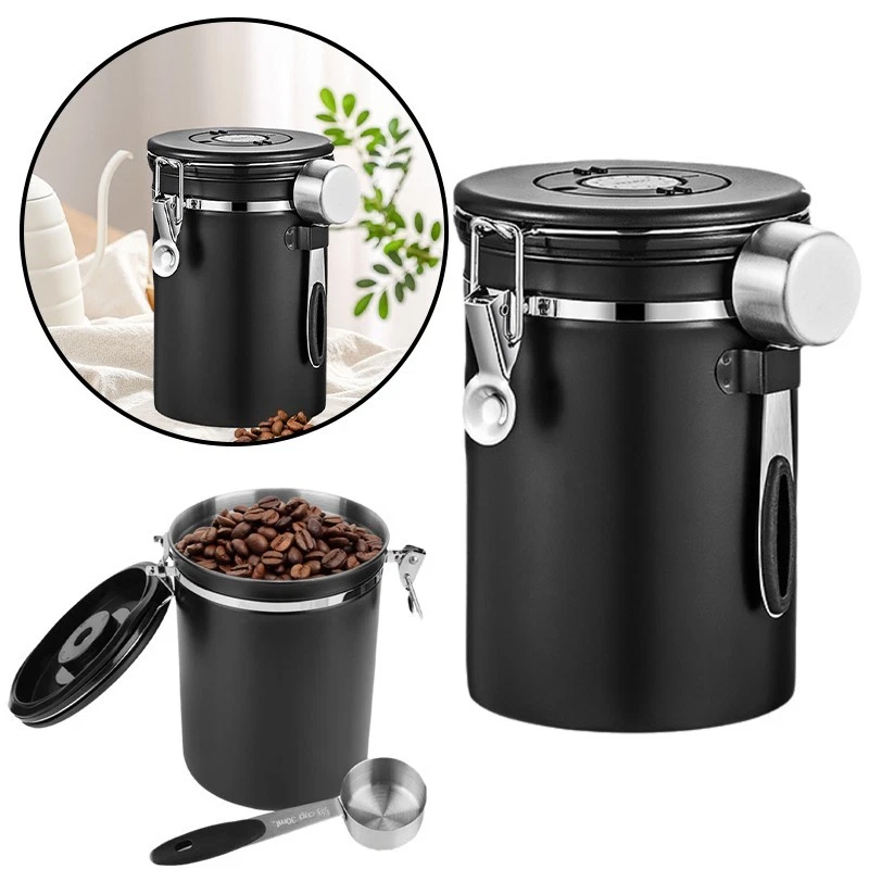 Kaffeedose Edelstahl Behälter für 1kg Kaffeebohnen inkl. Dosierlöffel 1800ml - Bild 1 von 4