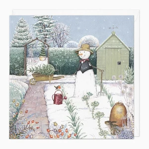 Whistlefish Garden Snowman Christmas Card Allotment Wheelbarrow Shed Robin Snow - Picture 1 of 1