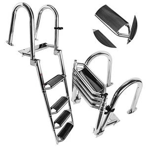 4 Steps Telescoping Boat Ladder Reinforce Dock Ladder Heavy Duty Swim Deck - Picture 1 of 7