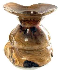 Gorgeous Serenity Woods Hand Carved Pistachio Burl Wood Candle Holder 6” Tall - Picture 1 of 8