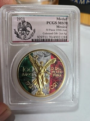 2021 2 Oz .999 Silver Mexico 50 Pesos 100th Anniversary  very rare low Mintage! - Image 1 of 3