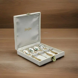 Neiman Marcus hand Painted Holiday Christmas 24k Gold Plated Dessert Spoon Set - Picture 1 of 22
