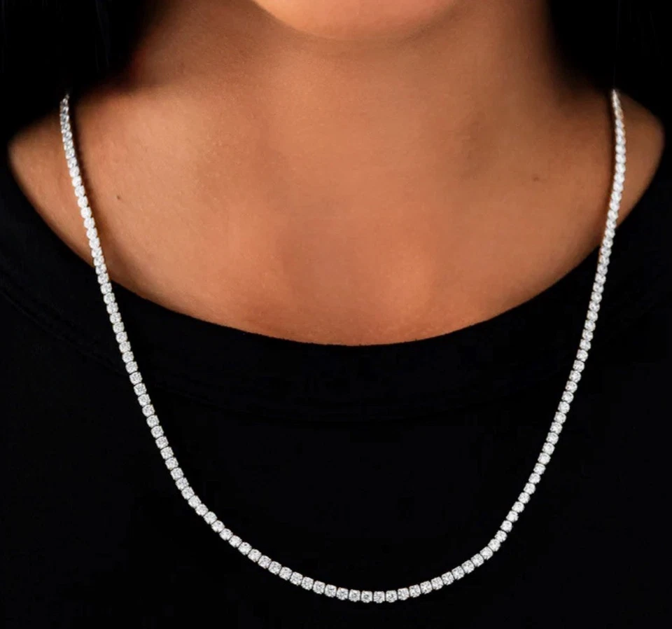 Collar Micro Tenis GLD 22 Pulgadas 2.5mm Chapado en Oro Blanco 14K/Piedras Circonita Foto 1 de 4