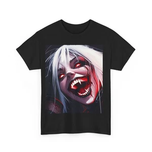 ANIME VAMPIRE PSYCHO HARLEY QUINN HALLOWEEN TEE TSHIRT CREEPY BLOOD FANGS SHIRT - Picture 1 of 5