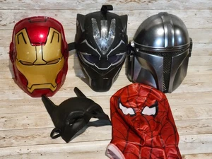 Superhero Mask Lot Spiderman Iron Man Black Panther Batman Youth Halloween - Picture 1 of 18