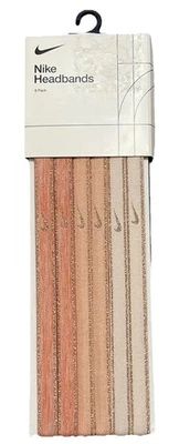 NIKE 6-Pack Dri-Fit Womens Head Tie Metallic Headbands Pink Glitter OSFM Peach - Image 1 of 4