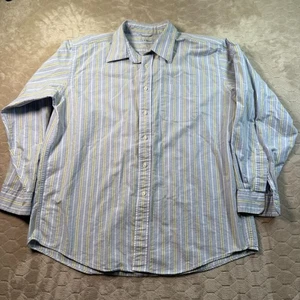 LL Bean Shirt Striped Button Down Long Sleeve Shirt Sz Large Blue Green Look - Picture 1 of 11