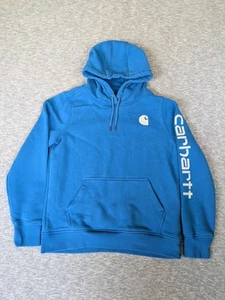 Carhartt Hoodie Youth Size M (8-10) Blue Fleece Hooded Sweatshirt Arm Graphic - Picture 1 of 10