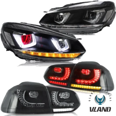Red DEMON LED Headlights+SMOKED Rear Lights Sets For 2009-14 VW Golf VI MK6/GTI - Image 1 of 4