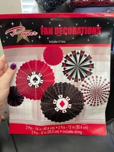 Amscan 6ct. Poker Casino Night Paper Fan Hanging Decorations Party Supply New! - Picture 1 of 2