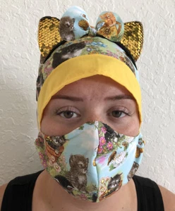 Cat Mask & Scrub Cap, Hat w/ears - Picture 1 of 3